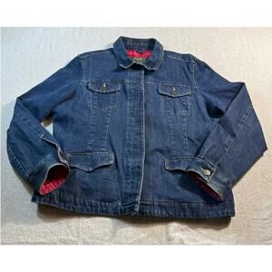 Eddie Bauer Women’s XL Blue Denim Jean Jacket Flannel-Lined Button Front Jacket
